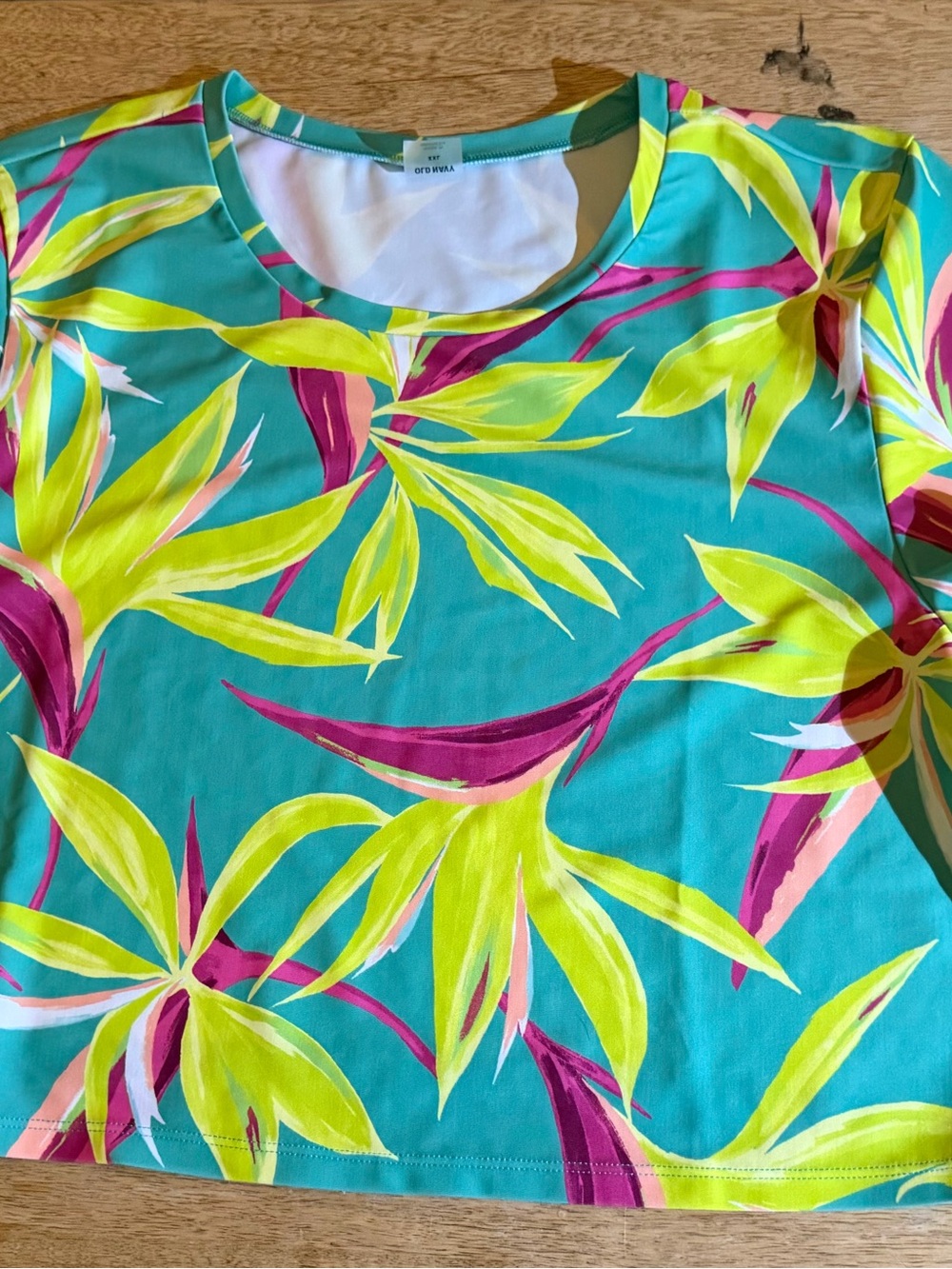 Old Navy Turquoise Tropical Leaf Swim Coverup with Lime & Magenta Accents